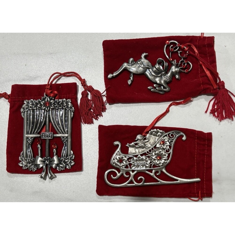 Vintage AVON Metal Pewter Christmas Ornaments 2006 2007 2008 lot of 3~4" bags